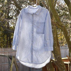 Blue & White Stripe Seersucker Button Up Shirt Dress Zara Girls Size 8